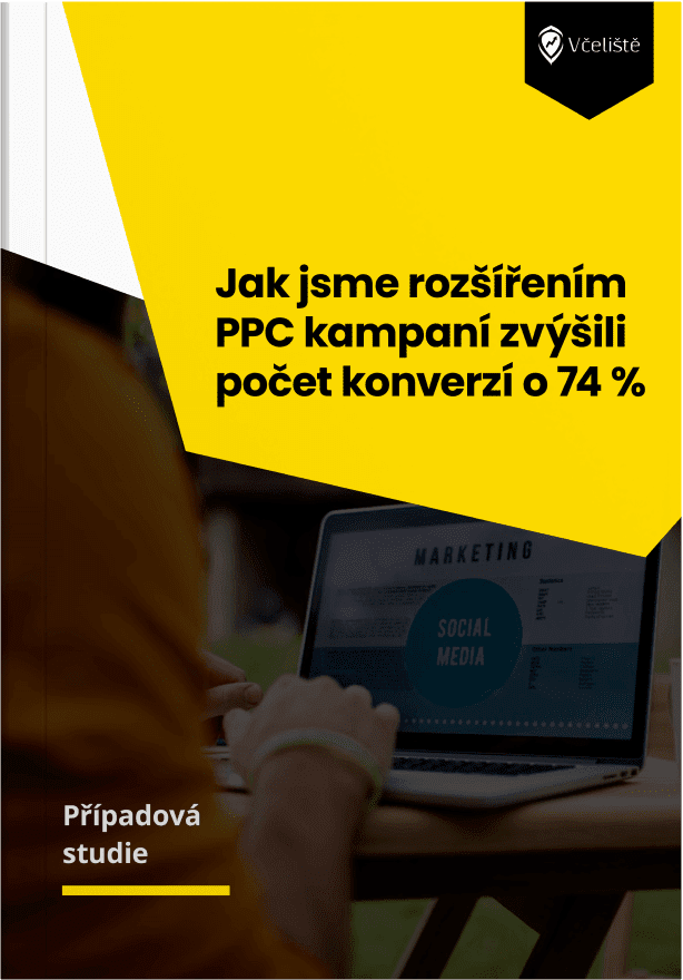 Případová studie o zvýšení konverzí PPC kampaní o 74 % pomocí rozšíření, zobrazená na notebooku.