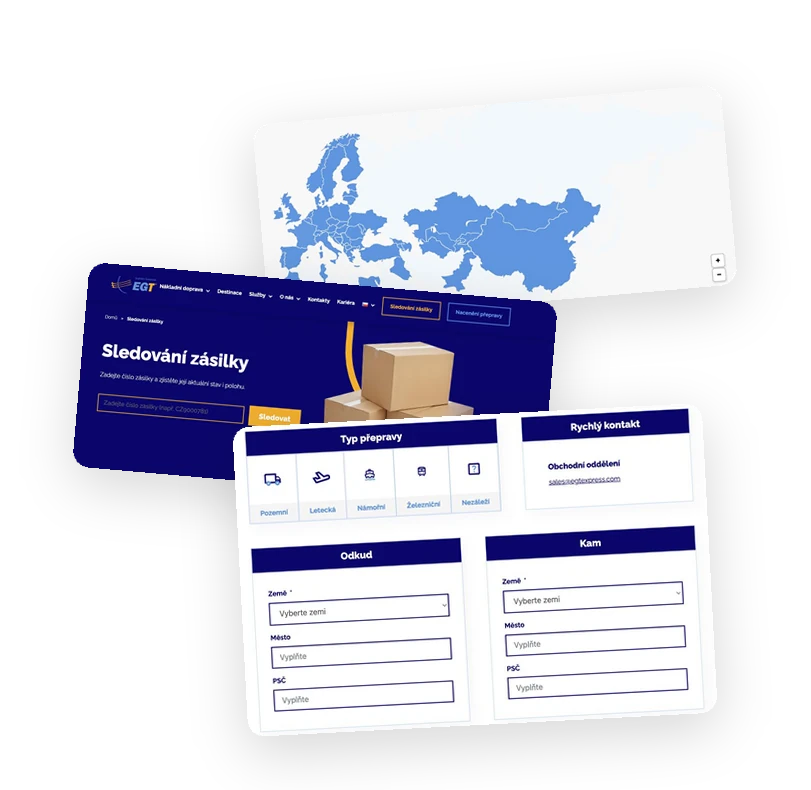 Destinace, sledování zásilky a nacenění přepravy na webu EGT Express