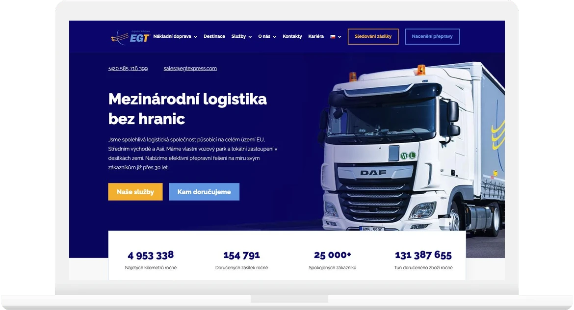 Web EGT Express – náhled úvodní stránky